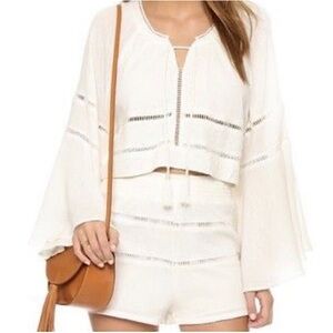 Free People Mi Corazon High Rise Crochet Ladder Lace Shorts Ivory Cream XSmall